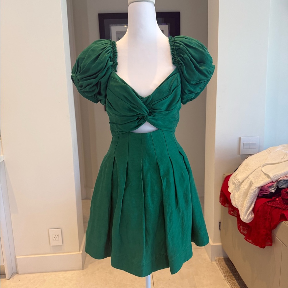Aje size small Green Puff-Sleeve Twisted Front Dress